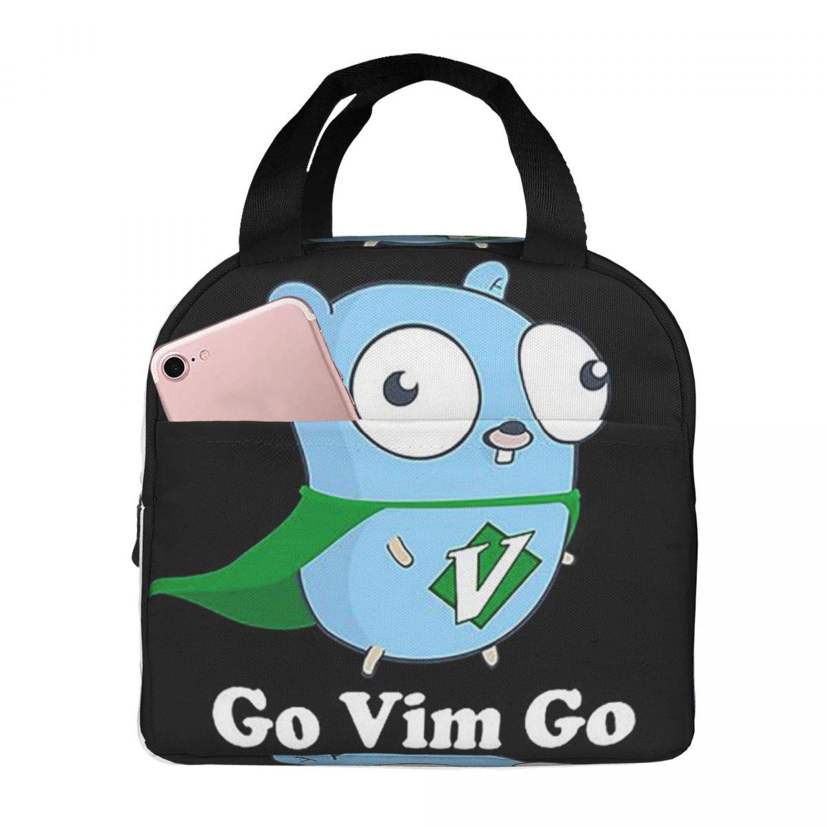The Go Gopher Golang Vim Go Insulated Lunch Bag for Women Office Cooler Thermal Food Box Tote Leakproof Lunch Boxes Container One Size