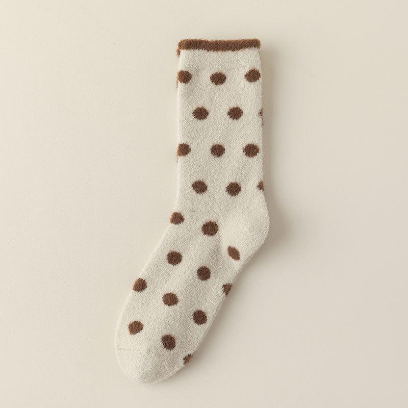 Polka Dot Socks for Women's Autumn and Winter Mid-calf Socks, Fleece Thickened Warm Long Socks, Fleece Sleeping Floor Socks
