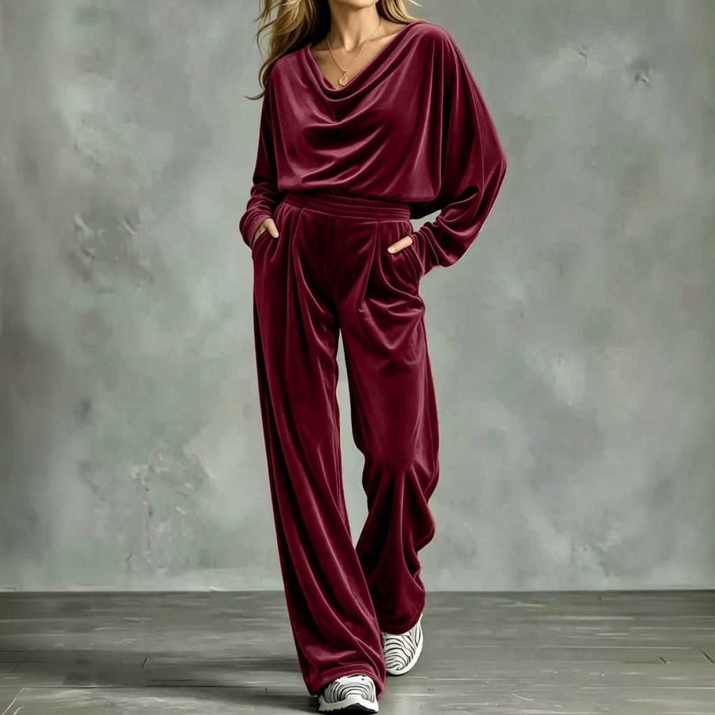 Women's Casual Loose Fit Long Sleeve Top and High Waist Pants Two Piece Set for Everyday Wear