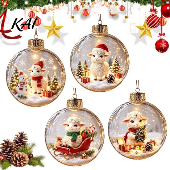 Decorative Hanging Balls Glowing Christmas Story Ornament, Light?Up Mini Holiday Scene Ball with Warm Living Room Ornaments LED Light, Clear Plastic