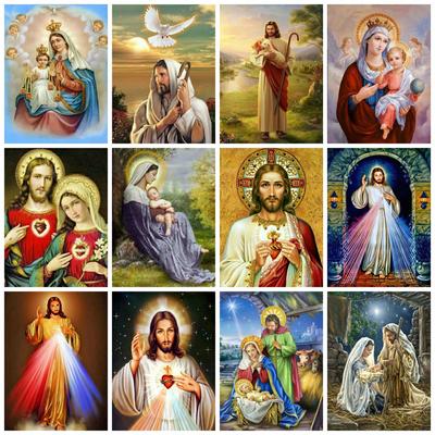 Peinture d'art en diamant rond complet Jésus Religion Broderie Mosaïque Vierge Marie Décoration d'intérieur
