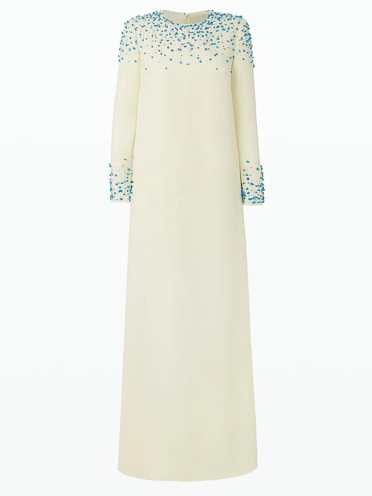 2026 Europäisches & Amerikanisches Designer-Abendkleid mit schweren Perlenverzierungen und langen Ärmeln