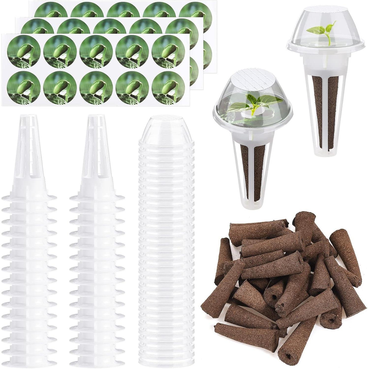 Plant Seed Starter Sponges Kit Including 30pcs Grow Baskets 30pcs Transparent Insulation Lids 30pcs Plant Grow Sponges 30pcs Labels for Hydroponic прозрачный