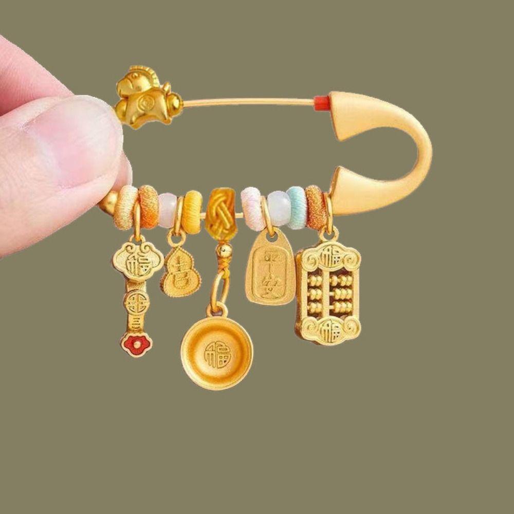 Gold Color Zodiac Horse Brooch Pendant Pony Sand-plated Ornaments Guardian Brooch  Newborn Baby