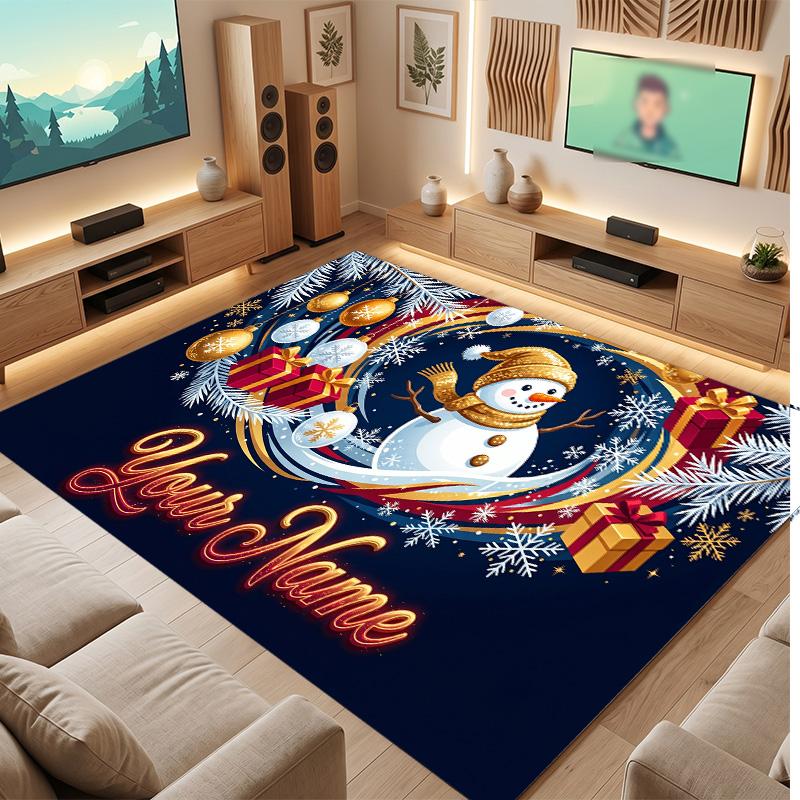 Winter Theme Soft Crystal Velvet Rug Custom Name & Text Print Non Slip Floor Rug for Bedroom Living Room