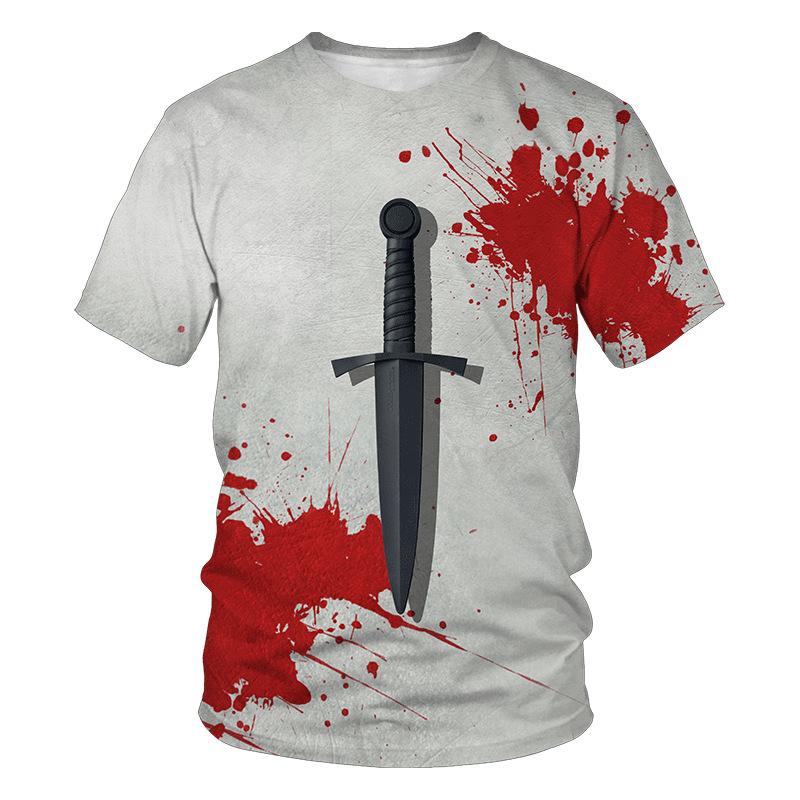 Popular 3D Dagger Fashion Print Pattern Street Summer Casual Men's T-shirt
