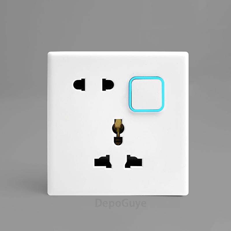 White 1 2 3 4 Gang Button Light Switch Panel Blue LED Indicator,UK Standard Wall Socket Universal Dual 3Pin USB C Power Outlet
