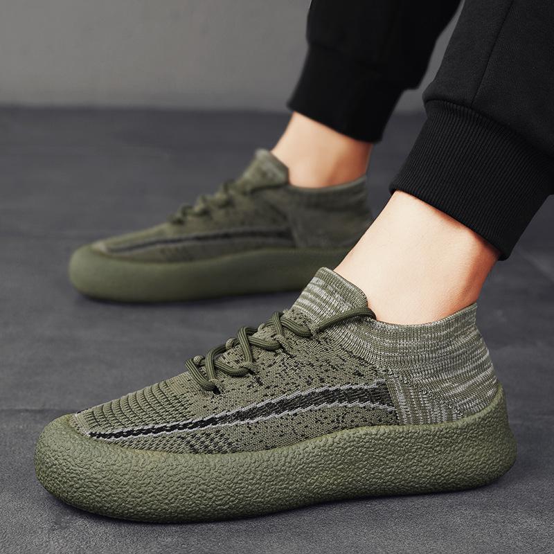 

Platform men s shoes summer new comfortable fly-woven mesh breathable trendy shoes lightweight outdoor sports casual shoes socks shoes 44 зелёный