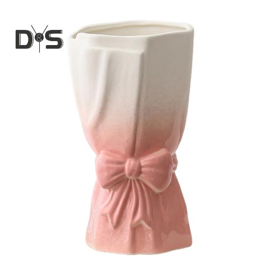

Керамическая ваза для цветов с бантом в форме пончика, цветочная композиция для свадьбы, Дня святого Валентина, домашнего декора розовый