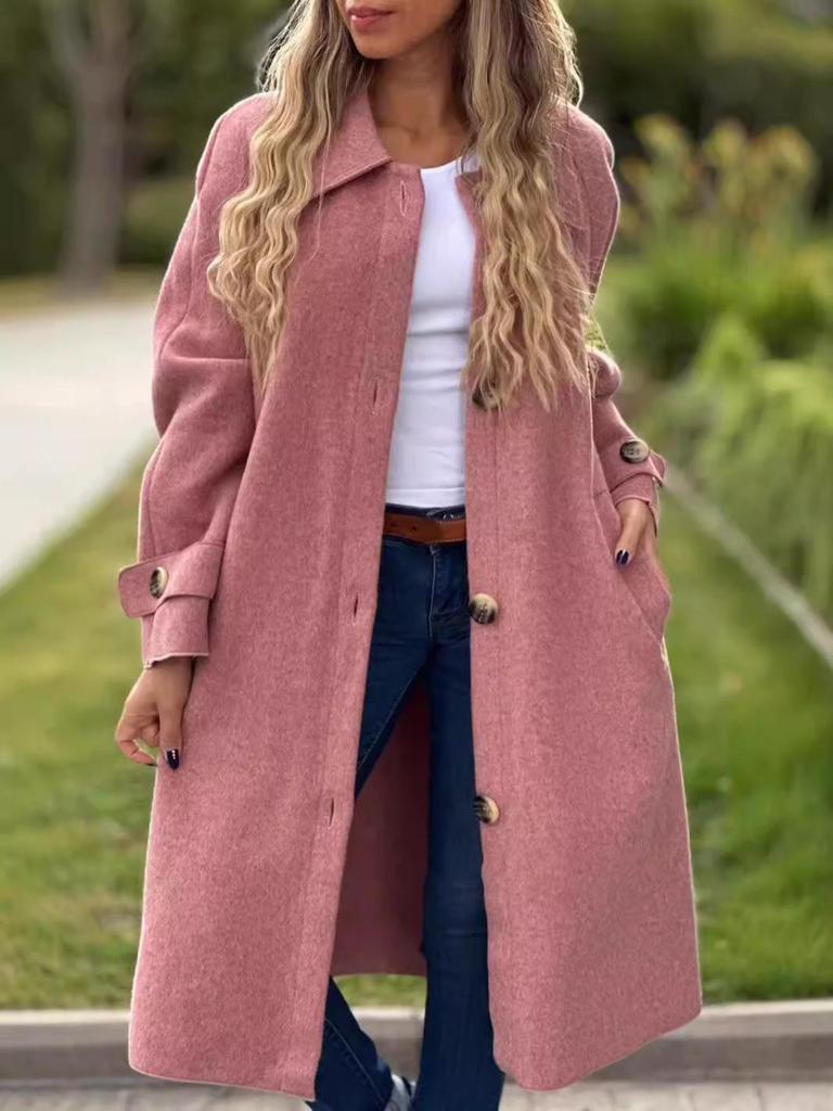 2024 Autumn/Winter Casual Long Solid Color Wool Overcoat Jacket