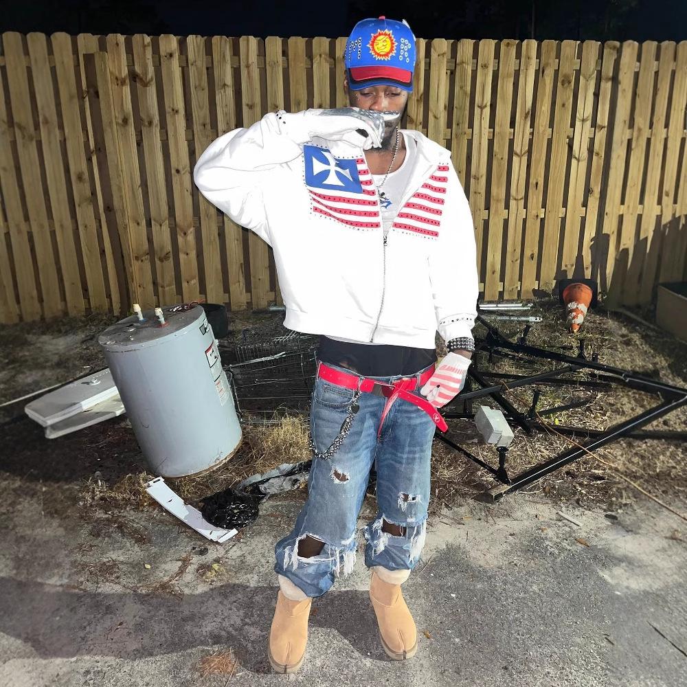 Retro Y2K Street Style Men's Embroidered Zip-Up Hoodie Jacket