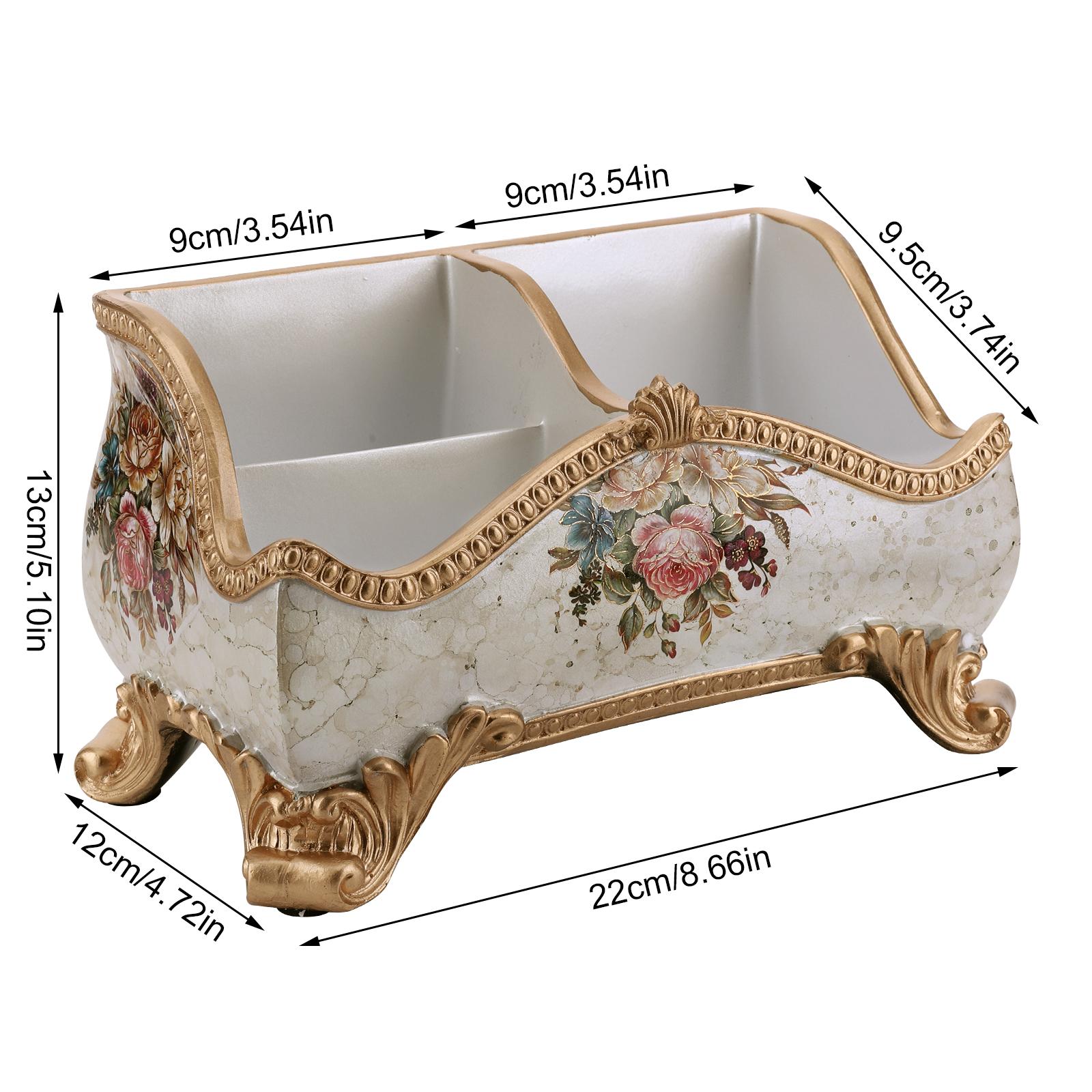 

Vintage Floral Resin Tray Remote Control Holder & Desk Organizer Three Compartment Desktop Living Room Coffee Table Home Decor