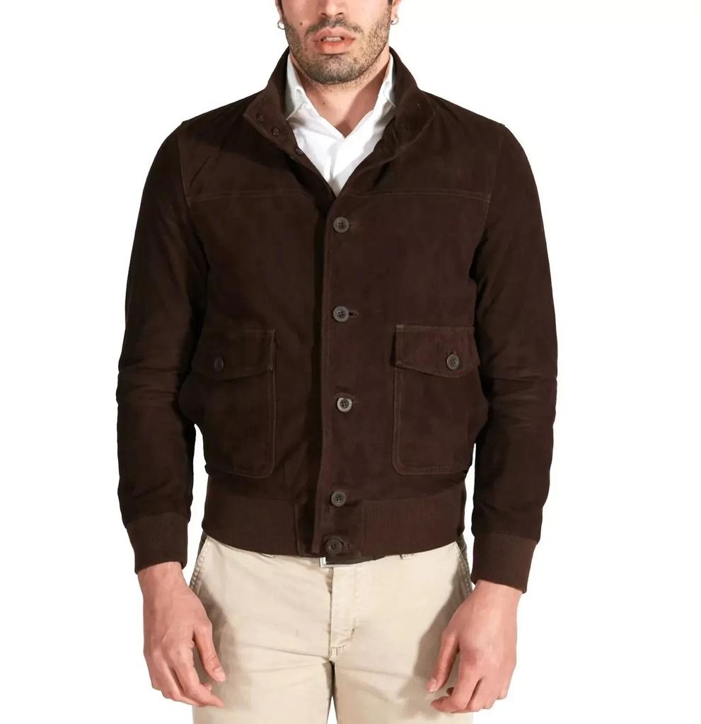 Jaqueta Nova Masculina de Camurça Marrom Bomber Couro Feito à Mão Genuíno Pura Pele de Cordeiro Estilosa
