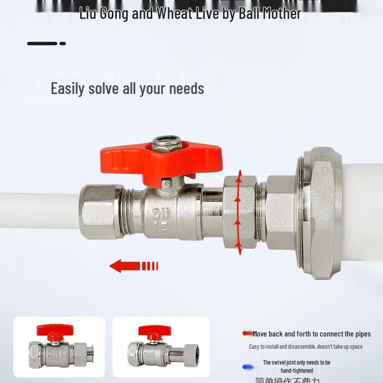 All-Copper Aluminum-Plastic Pipe Compression Ball Valve for Underfloor Heating - Internal Thread, Solar 1216/1620/2025