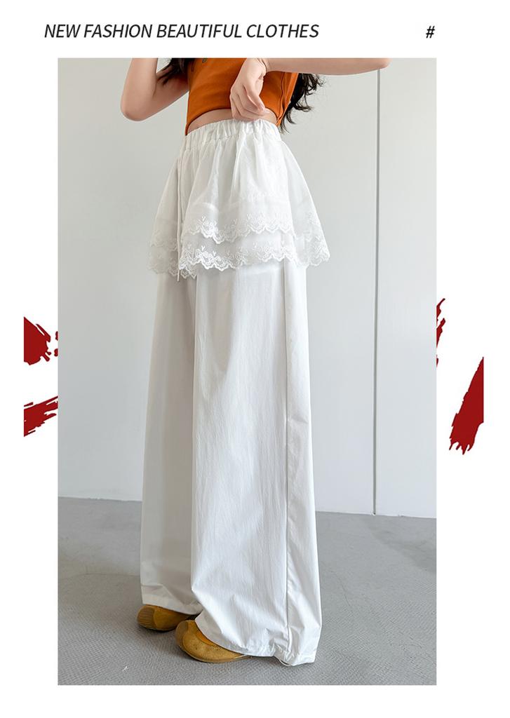 Girls' pants summer thin style children's lace lace lace fart curtain wide leg pants summer breathable big children's quick drying sports pants