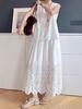 Nanyou Women's 2026 Spring French High Waist Embroidered Lace Maxi Skirt
