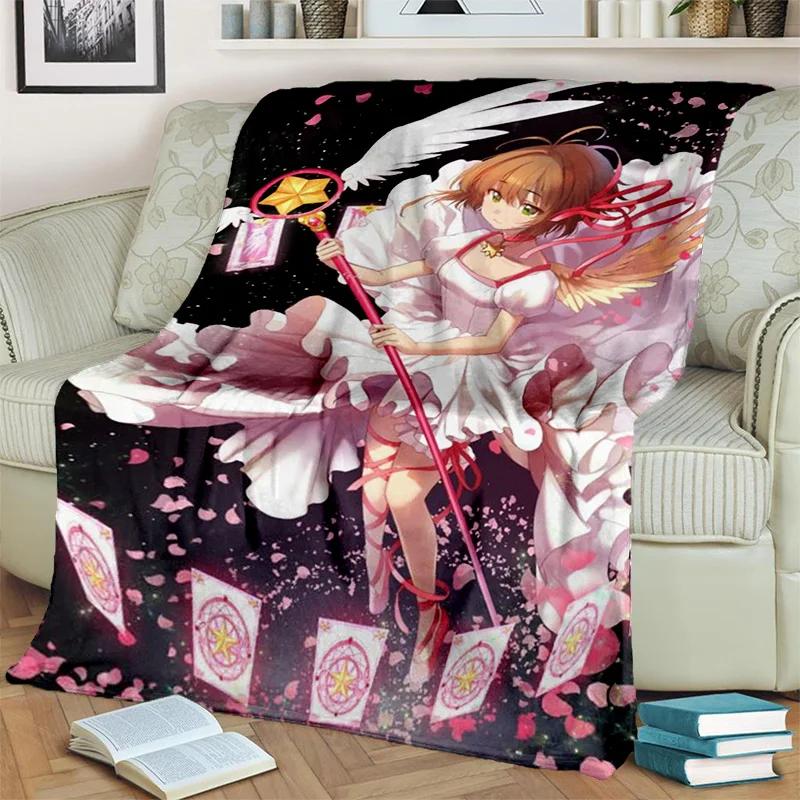 Sakura 3D Cute Card Captor Anime Cartoon Blanket,Soft Throw Blanket for Home Bedroom Bed Sofa Picnic Office Cover Blanket Kids