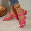 Mode Mode Goldene Zehenkreuz-Sandalen zum Hineinschlüpfen Damen Sexy Hot Pink Mittelhohe Absatz-Slides Damen 2025 Sommer Strand Outdoor Hausschuhe Übergröße