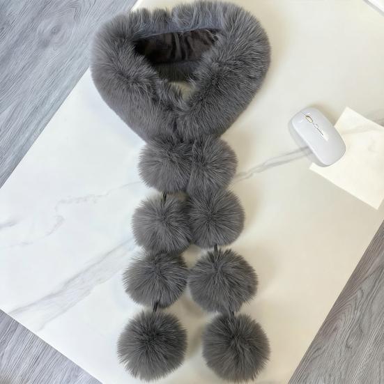Women Scarf Solid Color Soft Imitation Fox Fur Shawl with Plush Balls