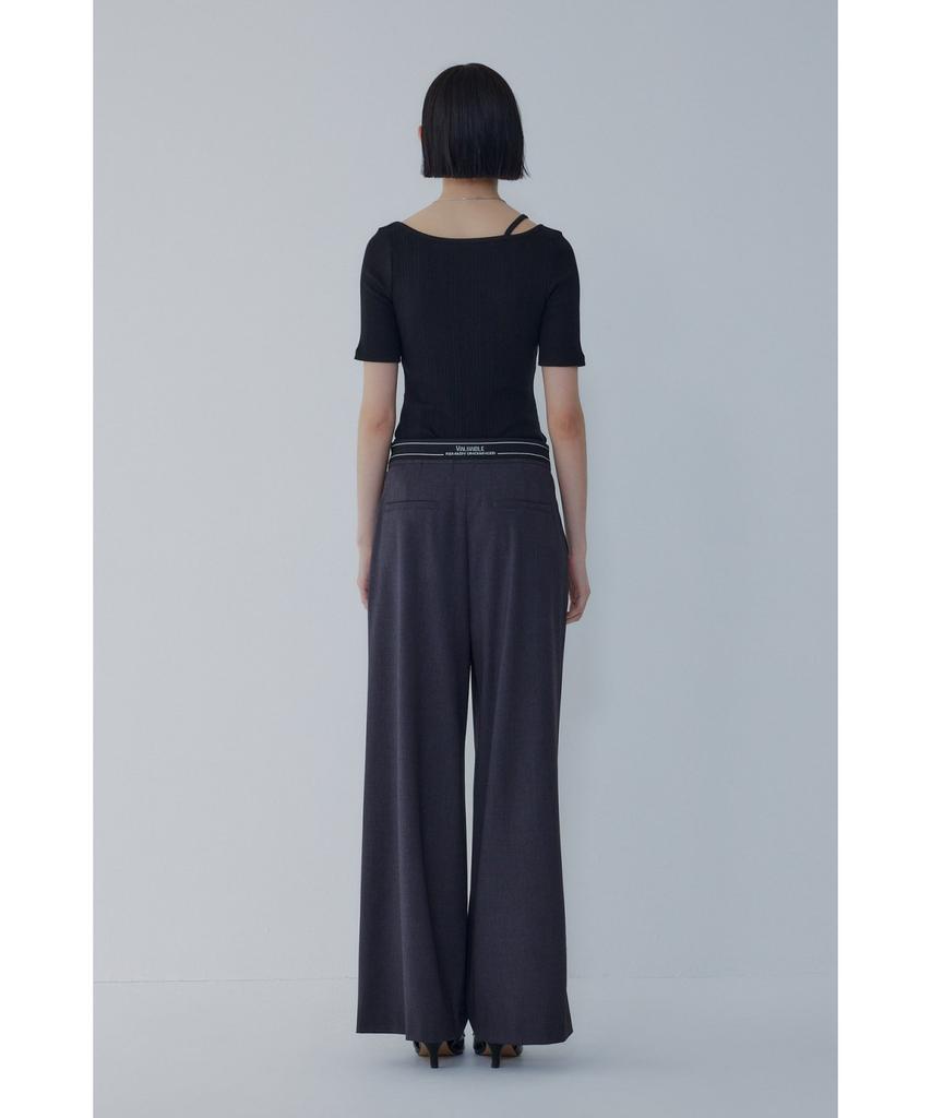 Bobeu Back Lettering One-Pleat Wide Pants_Charcoal 7156230003
