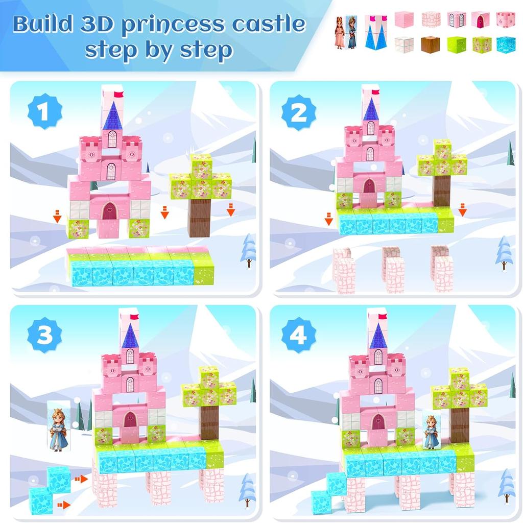 Magnetic Blocks Princess Castle World Creative Magnetic Building Blocks Stem Preschool Learning Sensory Toys Birthday Gift