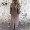 Women's Cotton-Linen Two Piece Outfit Long Sleeve Lapel Button Down Top Matching Wide Leg Pants Casual Loungewear Set