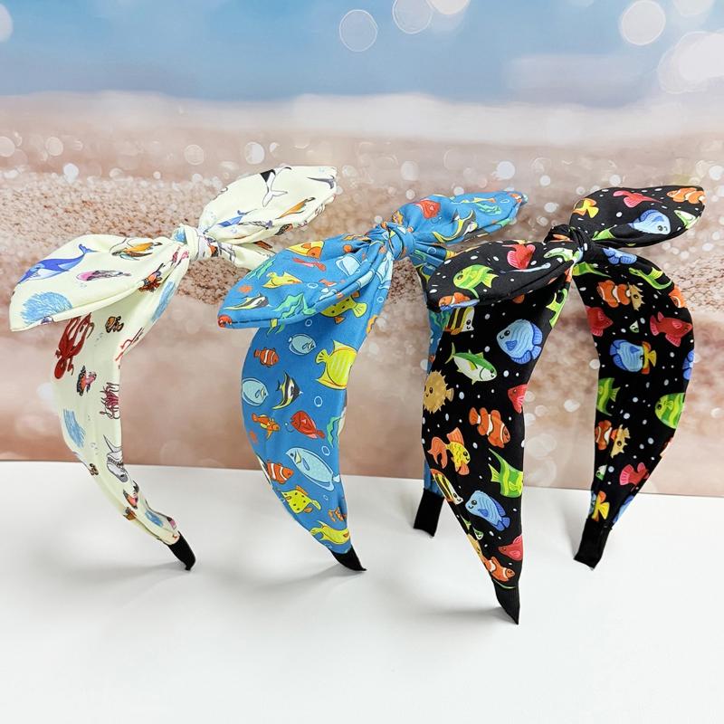 Non Slip Ocean Fish Print Headband with Cute Bow Perfect for Wide Hair Hoop Lovers