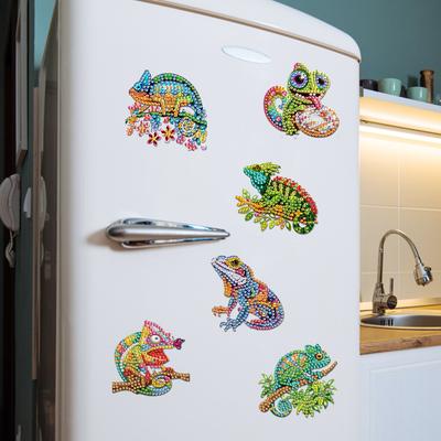 6Pcs Acrylic 2D Flat Chameleon Diamond Art Magnets Decals Diamond Painting Refrigerator Magnet Diamond Painting Fridge Magnet