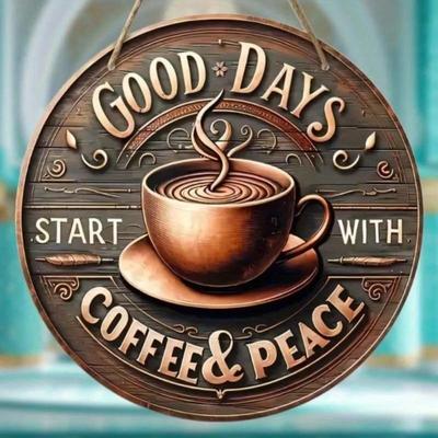 Metal Wall Art Vintage Style Coffee Flower Round Sign Home Decor