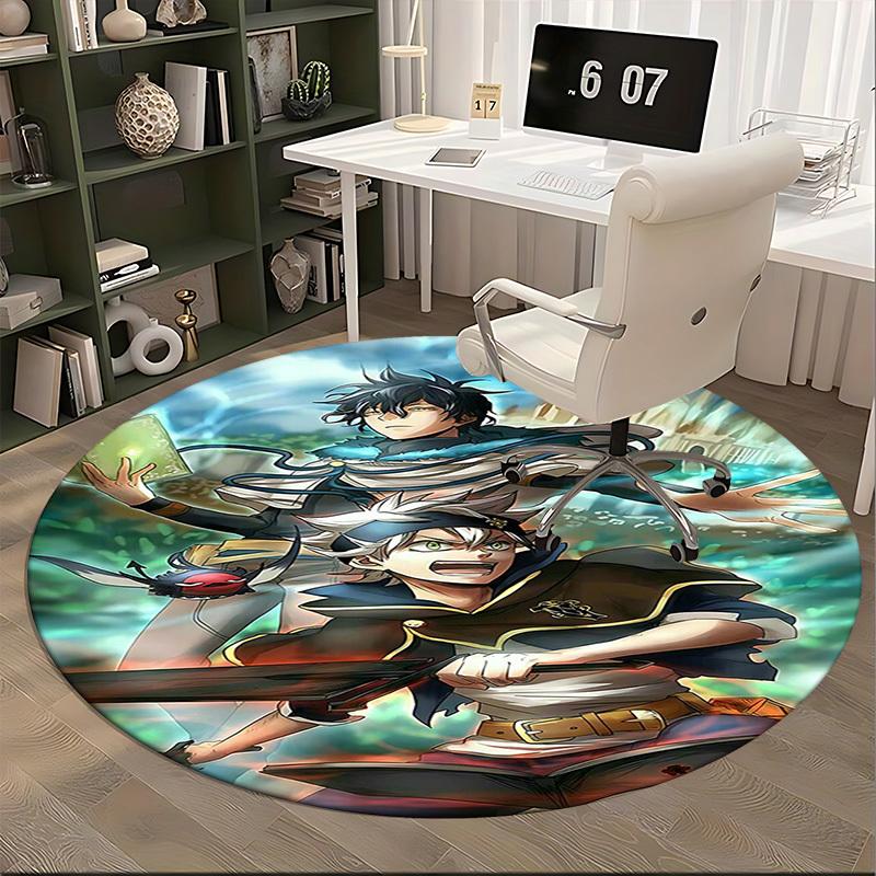 1pc Anime Design Round Carpet - Black Clover Characters for Office Chair Mat, Non-Slip Rug Suitable for Home Decor, Living Room, Bedroom