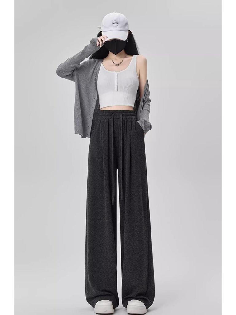 Women’s 2025 High Waist Loose Drape Glutinous Rice Pants - Casual Slimming Straight Leg for Spring and Autumn