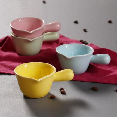 Ceramic Coffee Milk Jar with Handle Small Milk Cup Steak Sauce Cup Milk Spoon Beak Cup Round Sugar Jar 100ml Coffee Utensils