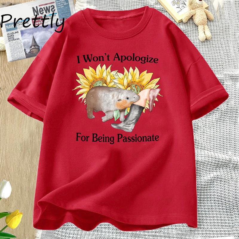 

I Wont Apologize Moo Deng T Shirt Women Casual Cotton Short Sleeve Tshirt Unisex O Neck Tshirt Rap Hippo Tees Womens Clothes S