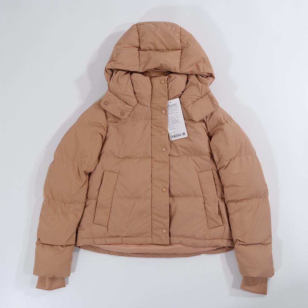 Lulu Kurze Kältebeständige Daunenjacke mit Kapuze: 4-Gitter-Puff, Abnehmbar & Warm für Herbst/Winter-Fitness