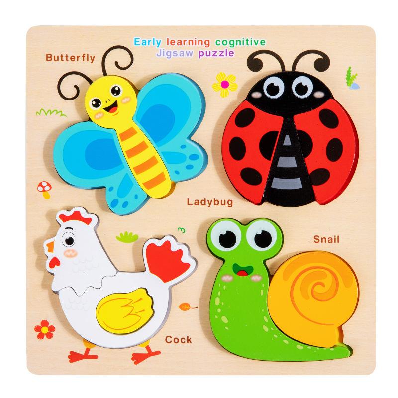 Non-Toxic 3D Wooden Animal Cartoon Puzzle Board Kids Handheld Traffic Jigsaw Puzzle Montessori Early Education Toys Building Blocks Toys
