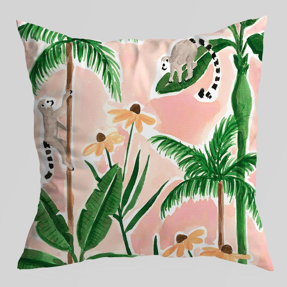 Abstract Green Plant Figures Seascape Pillow Cover Nordic Ink Painting Short Velvet Sofa Car Pillow Cushion Cover