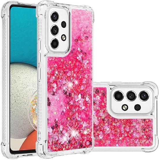 Compatible with Samsung Galaxy A53 5G Case Glitter Cute Clear Phone Case Floating Quicksand Shockproof Protective Bumper Silicone Soft TPU Case for