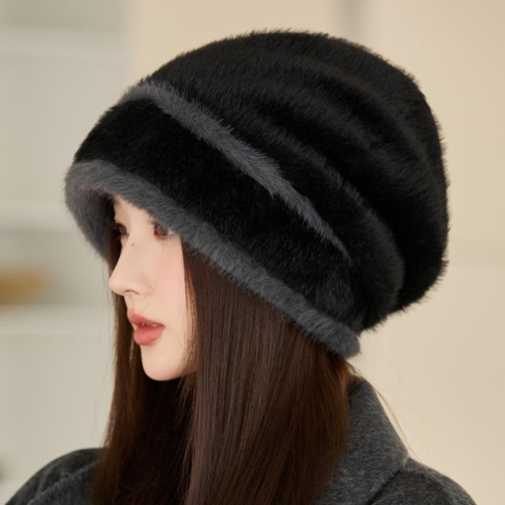 Plush Knitted Hat Autumn and Winter New Big Head Circumference Ear Protection Warm Hat Women's Fashion Rabbit Fur Hat