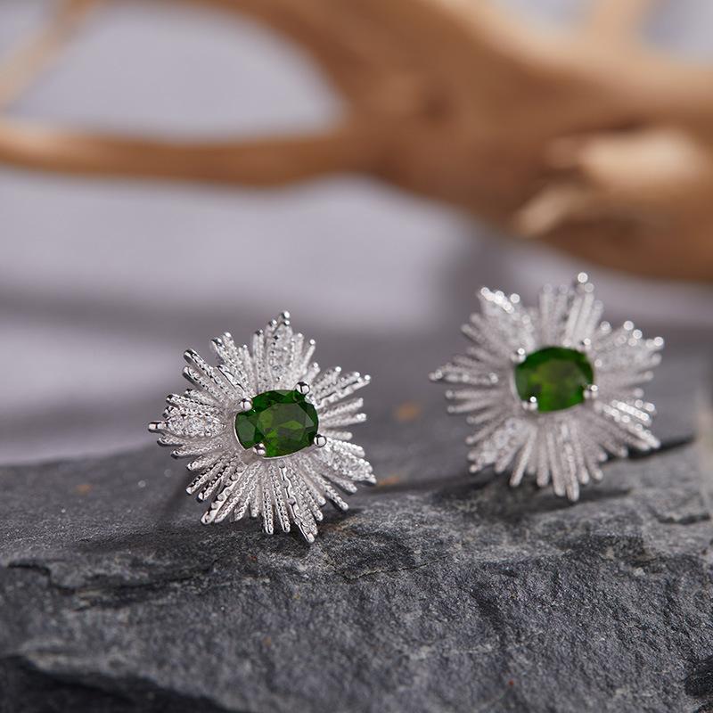 S925 Sterling Silver Colored Treasure Natural Garnet Tanzanite Topaz Earrings Female Niche Snowflake Design