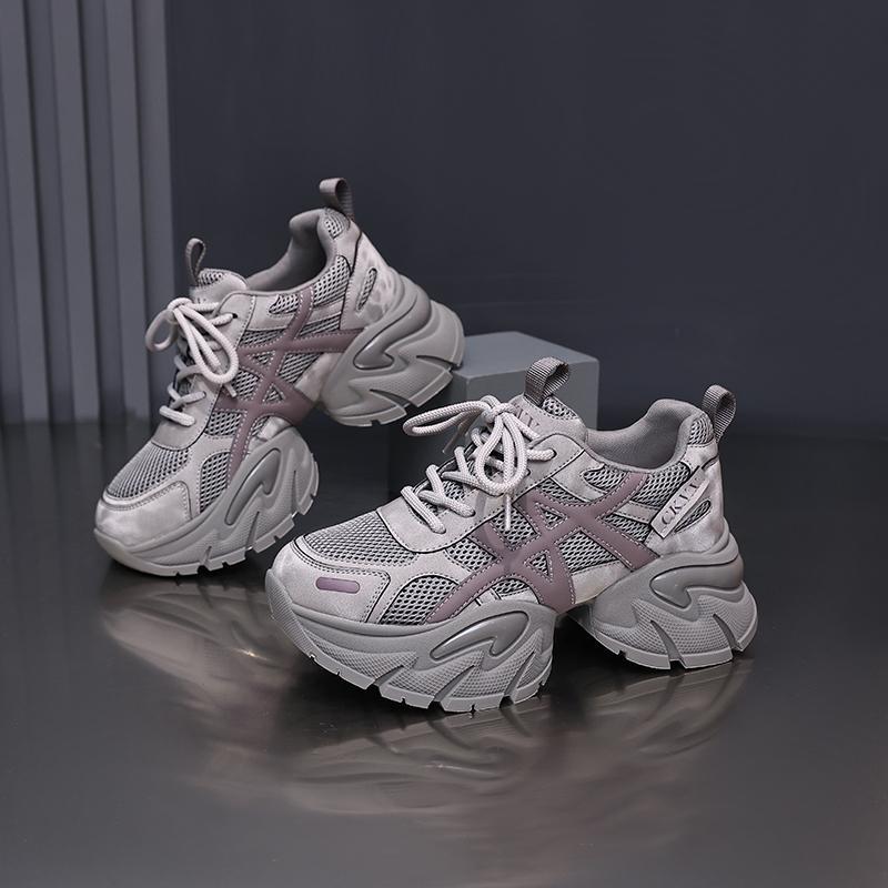 Yueyu leather dad shoes women's 2025 new autumn shoes mesh breathable sports platform casual shoes women