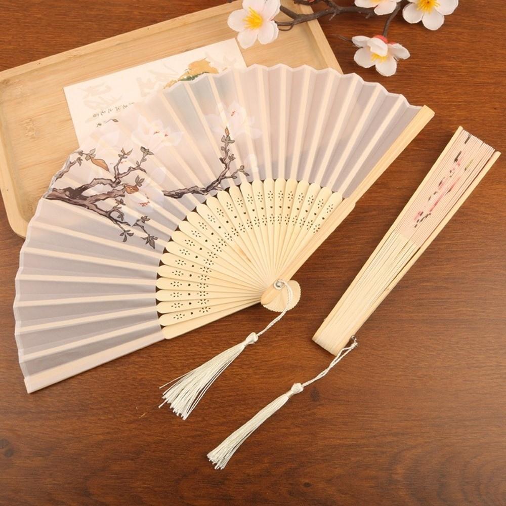 Antique Traditional Dance Fan Bamboo Frame Handheld Fan Elegant Folding Fan  Cheongsam Matching