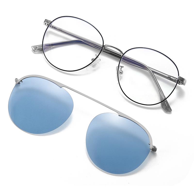 New Round Frame Men's And Women's Sunglasses Set, Two In One Polarized Sunglasses, Nearsighted Magnetic Sunglasses Frame 7007