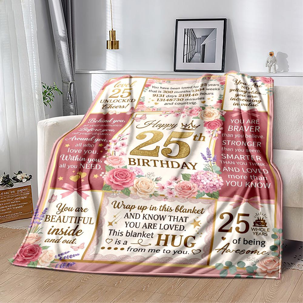 25th Birthday Celebration Flannel Blanket-Soft and Suitable for Sofas,Beds,Offices,Travel,All Seasons,Great Gift for Holidays and Birthdays.