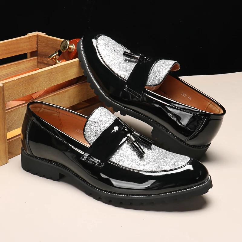 Men‘s Luxury Sequins Tassels Loafers Moccasins Mens Wedding Party Nightclub Fashion Leather Casual Shoes Men Outdoor Flats New