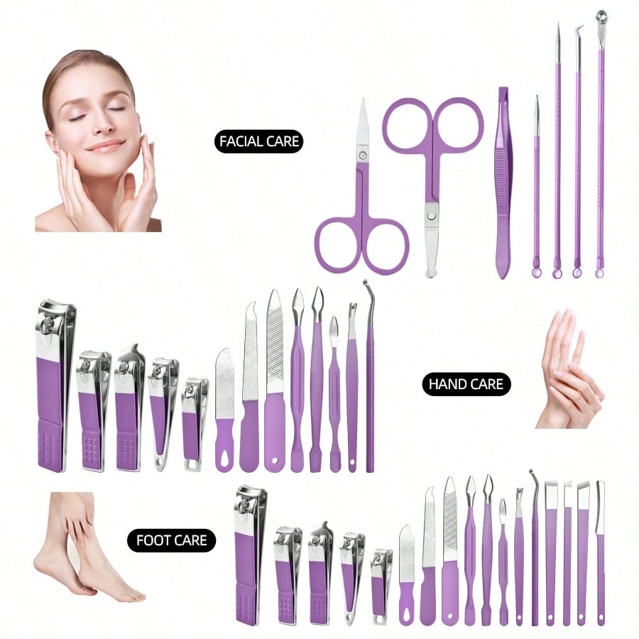 30pcs Nail Clipper Kit Manicure Set Stainless Steel Professional Pedicure Kit For Nail Care Tools Fingernails & Toenails Trimmer For Home