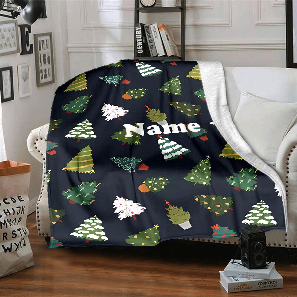 Custom Name Christmas Tree Theme Printed Blanket - Perfect for Couch, Bed, Travel & Outdoor Use | Machine Washable, Cozy & Durable.