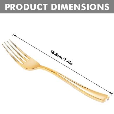 10/30/80Pcs Golden Plastic Forks, 7.4-Inch Disposable Forks, Silverware for Party, Weddings or Daily Use