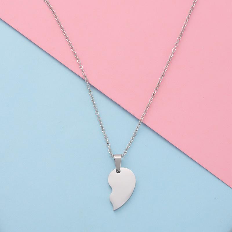 Cross-border Split Heart Titanium Steel Couple Necklace Set