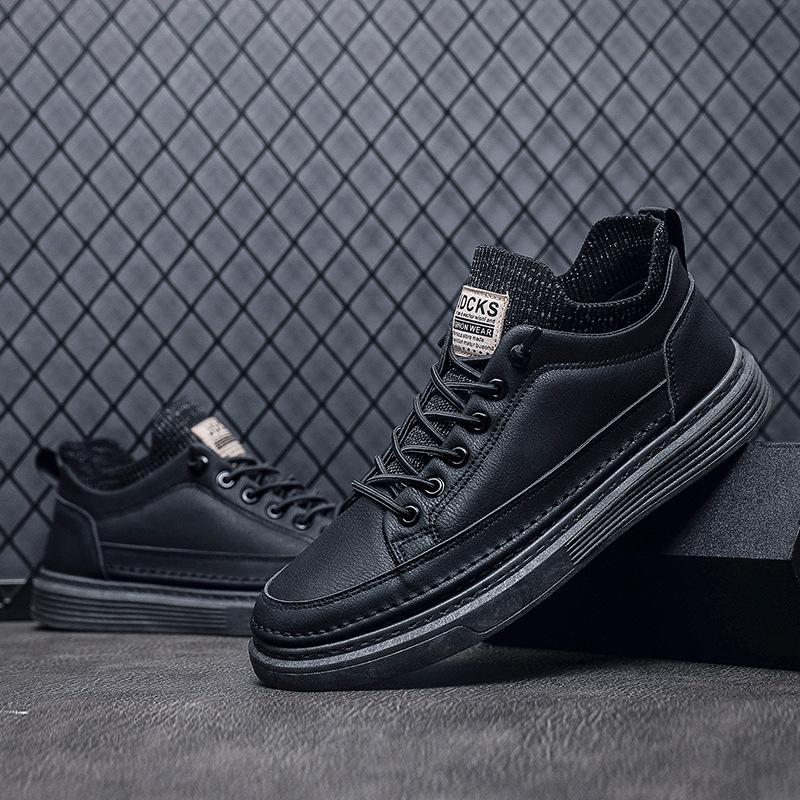

Autumn New Black Texture Daily Small Leather Shoes Mid-top Breathable All-match Sports Casual Shoes