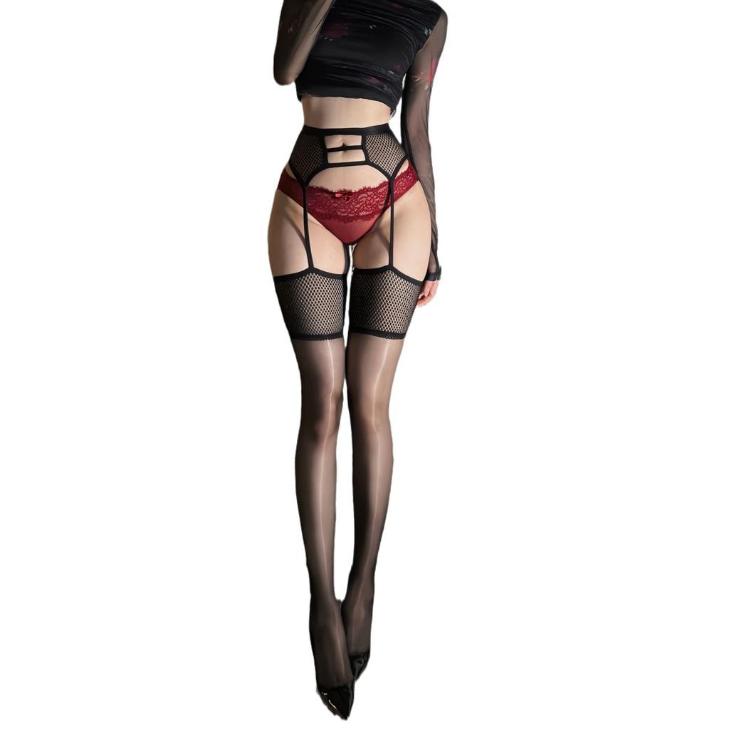 Aurora Wide-edge Lace Oily Stockings Pure Desire Thigh Socks Sexy Thin Black Silk Knee Stockings A80